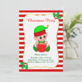 かわいいエルフと赤と白のクリスマスパーティーの招待状 招待状 (スタンド正面)