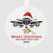 かわいいエルフと飛行機とサンタ帽子 楽しいクリスマス オーナメント (正面)