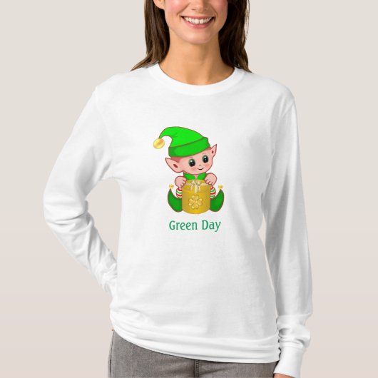 かわいいエルフとGreen Dayのテキスト Tシャツ (正面)