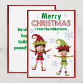 かわいいエルフのカスタム子供写真 メリークリスマス シーズンカード (正面/裏面)