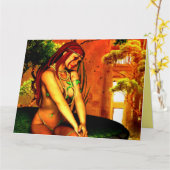 かわいいエルフの女性 アート ファンタジー 誕生日カード カード (黄色い花)