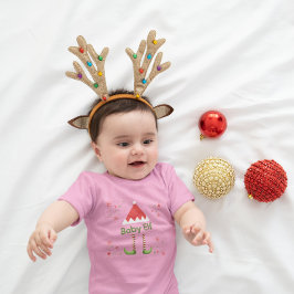 かわいいエルフの赤ちゃんと雪の結晶のクリスマス ベビーボディスーツ