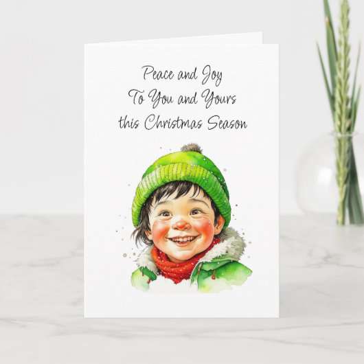 かわいいエルフィッシュ少年の平和なクリスマス カード (正面)