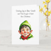 かわいいエルフィッシュ少年 | Joy to your World Christmas カード (黄色い花)