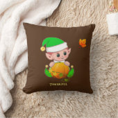 かわいいエルフ & かぼちゃのブラウン クッション (ブランケット)