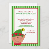 かわいいエルフ エルフガーランド クリスマス 赤/緑 招待状 (正面/裏面)