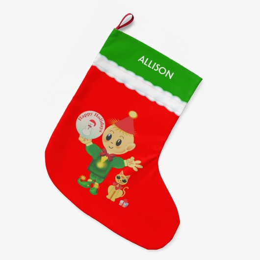 かわいいエルフ ラージクリスマスストッキング (正面 (吊り時))
