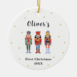 かわいいエレガントくるみ割りベビーの最初のクリスマス セラミックオーナメント