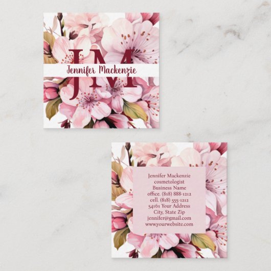 かわいいエレガントさくらんぼの花フローラ スクエア名刺 (正面/裏面)