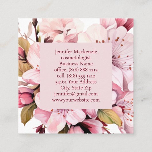 かわいいエレガントさくらんぼの花フローラ スクエア名刺 (裏面)