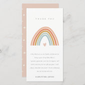 かわいいエレガントなバラ色の青いハートの虹のベビーシャワー サンキューカード (正面/裏面)