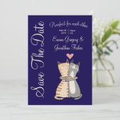 かわいいエレガントな猫の漫画 パーフェクトな結婚式のユーモア セーブザデート (スタンド正面)