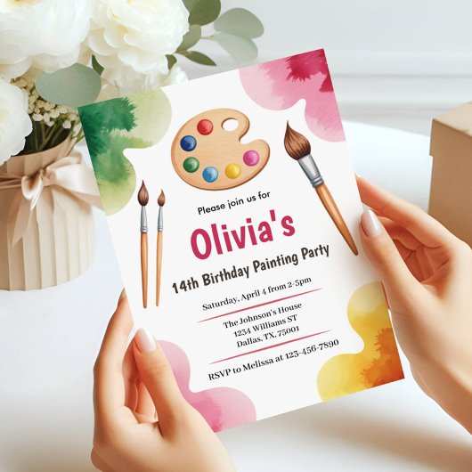 かわいいエレガントアートパーティー絵を描の誕生日パーティー 招待状
