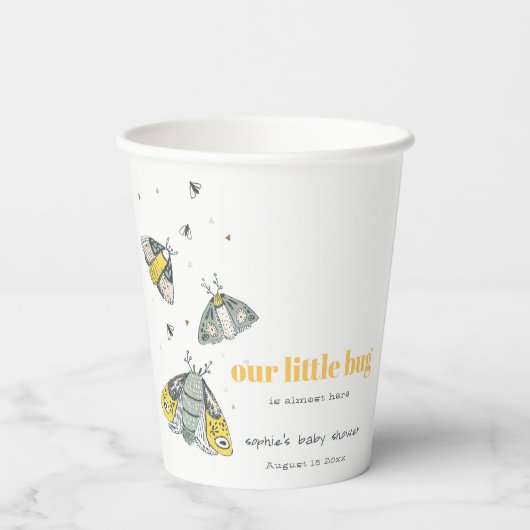 かわいいエレガントイエローグレー小さなバグ赤ちゃんシャワー 紙コップ (裏面)