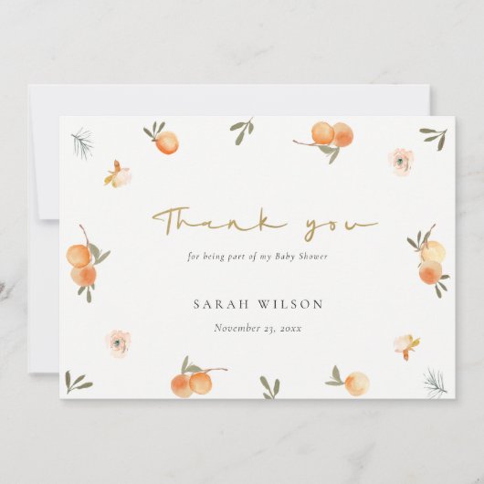 かわいいエレガントソフトオレンジフローラボホベイビーシャワー サンキューカード (正面)