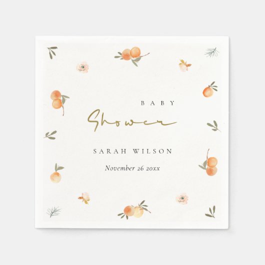 かわいいエレガントソフトオレンジフローラボホベイビーシャワー スタンダードカクテルナプキン (正面)