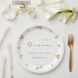 かわいいエレガントソフトオレンジフローラボホベイビーシャワー ペーパープレート