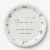 かわいいエレガントソフトオレンジフローラボホベイビーシャワー ペーパープレート (正面)