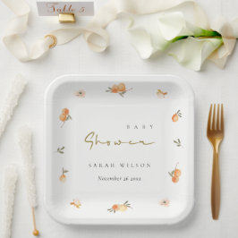 かわいいエレガントソフトオレンジフローラボホベイビーシャワー ペーパープレート