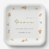 かわいいエレガントソフトオレンジフローラボホベイビーシャワー ペーパープレート (正面)