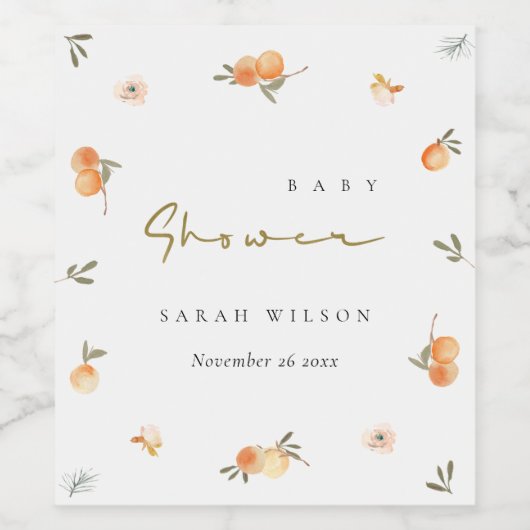 かわいいエレガントソフトオレンジフローラボホベイビーシャワー ワインラベル (シングルラベル)