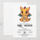 かわいいエレガントデジタル・ドラゴン赤ちゃんシャワー 招待状 (正面/裏面)