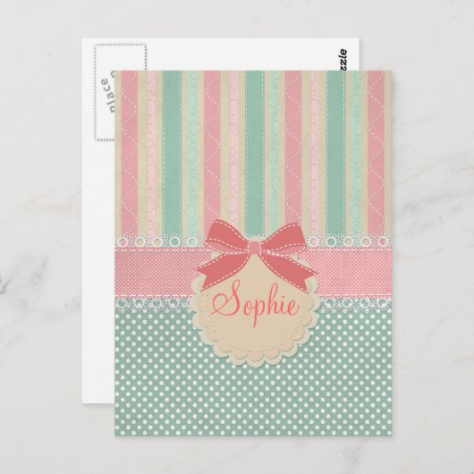 かわいいエレガントトレンディーストライプヴィンテージ ポストカード (正面/裏面)