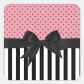 かわいいエレガントトレンディーストライプ水玉模様パターン スクエアシール (正面)