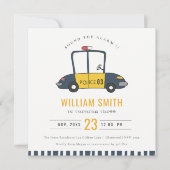 かわいいエレガントネイビー警察の車の子供たち任意の年齢誕生日 招待状 (正面)