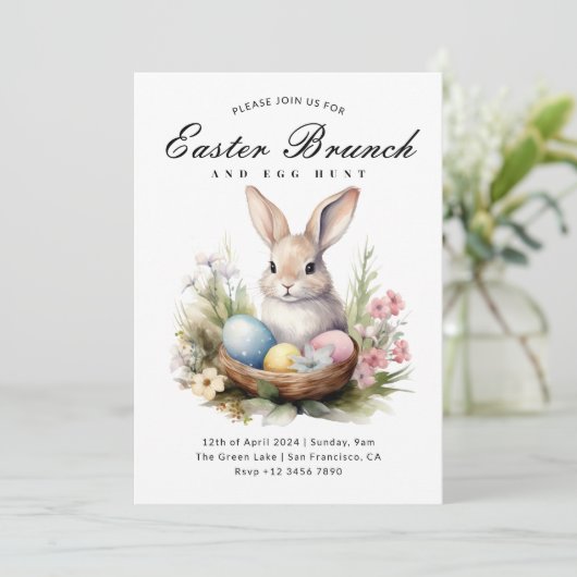 かわいいエレガントバニーイースターブランチ&エッグ狩り 招待状 (スタンド正面)