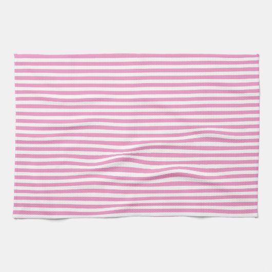 かわいいエレガントバラピンクシャーベットアンドホワイトストライプの キッチンタオル (横)