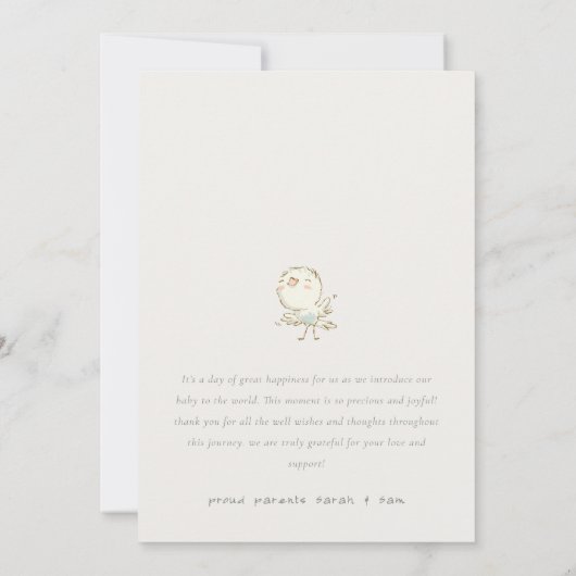 かわいいエレガントパステルバードフォト誕生のお知らせ サンキューカード (裏面)