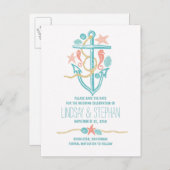 かわいいエレガントビーチ結婚式は日付はがきを保存する 案内ポストカード (正面/裏面)