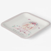 かわいいエレガントピンクのフローラバニー&バーズベビーシャワー ペーパープレート (傾斜あり)