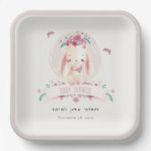 かわいいエレガントピンクのフローラバニー&バーズベビーシャワー ペーパープレート (正面)