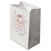 かわいいエレガントピンクのフローラバニー&バーズベビーシャワー ミディアムペーパーバッグ (裏面アングル)