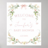 かわいいエレガントピンクのフローラベビーガールシャワーへようこそ ポスター (正面)