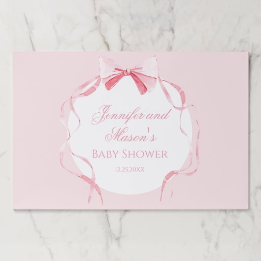 かわいいエレガントピンクのリボン赤ちゃん女の子シャワー ペーパーパッド (正面)