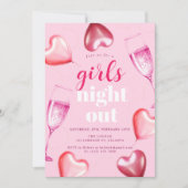 かわいいエレガントピンク誕生日ガールズナイトアウトパーティー 招待状 (正面)