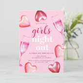 かわいいエレガントピンク誕生日ガールズナイトアウトパーティー 招待状 (スタンド正面)