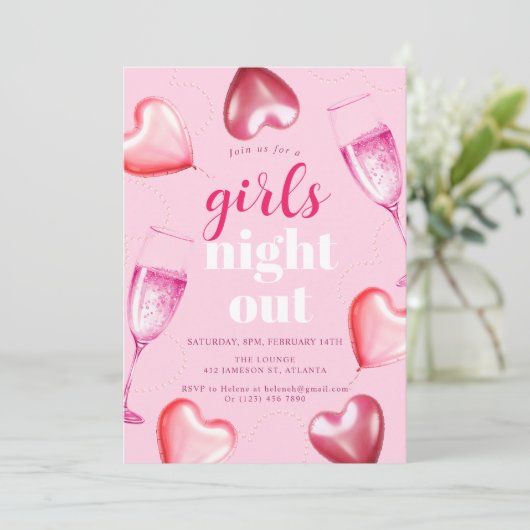 かわいいエレガントピンク誕生日ガールズナイトアウトパーティー 招待状 (スタンド正面)