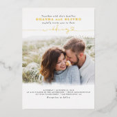 かわいいエレガントフォトオーバーレイ白結婚い 箔招待状 (正面)