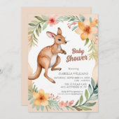 かわいいエレガントフローラカンガルーベビーシャワー 招待状 (正面/裏面)