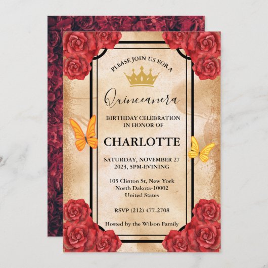 かわいいエレガントフローラキンセアニェラfor女の子誕生日 招待状 (正面/裏面)