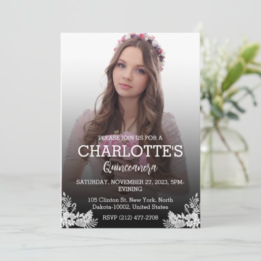 かわいいエレガントフローラキンセアニェラfor女の子誕生日 招待状 (スタンド正面)