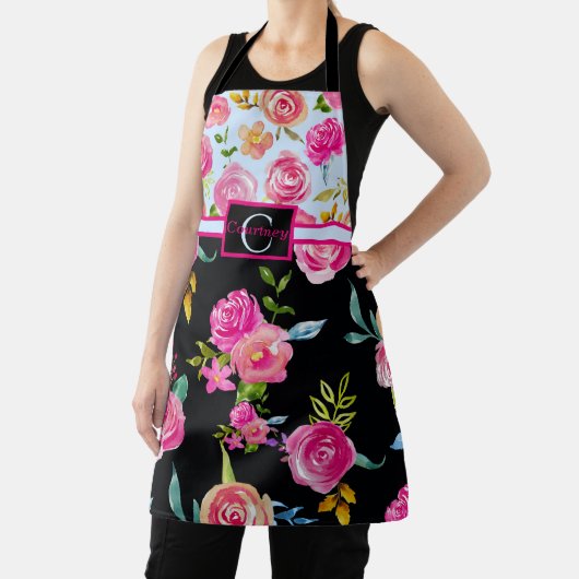 かわいいエレガントフローラモパーソナライズされたノグラム エプロン (インサイチュ)