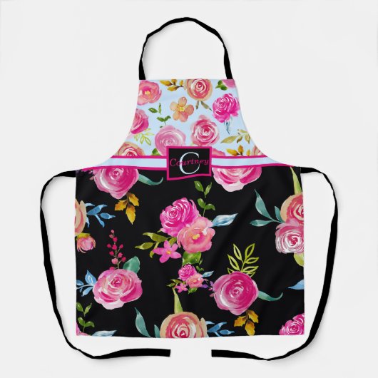 かわいいエレガントフローラモパーソナライズされたノグラム エプロン (正面)