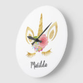 かわいいエレガントフローラ金ゴールドグリッター ラージ壁時計 (傾斜)