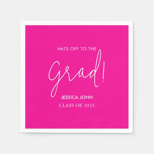 かわいいエレガントホットピンクおめでとう卒業 スタンダードカクテルナプキン (正面)