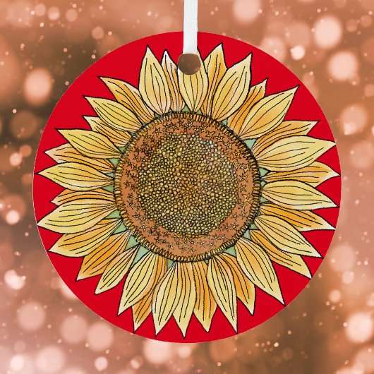 かわいいエレガントボホアートファームハウスイエローサンフラワー メタルオーナメント